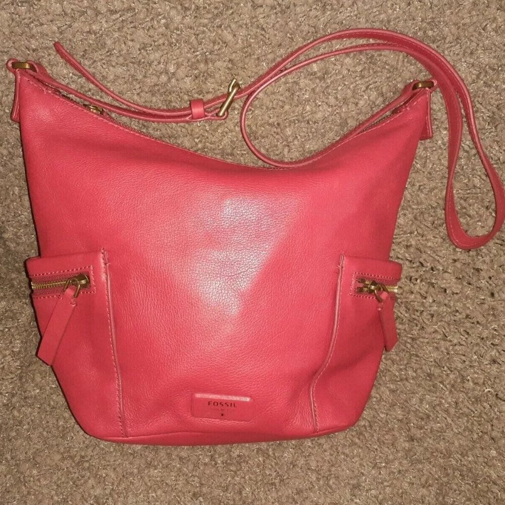 FOSSIL EMERSON Hobo-Red Pebbled Leather-NWT